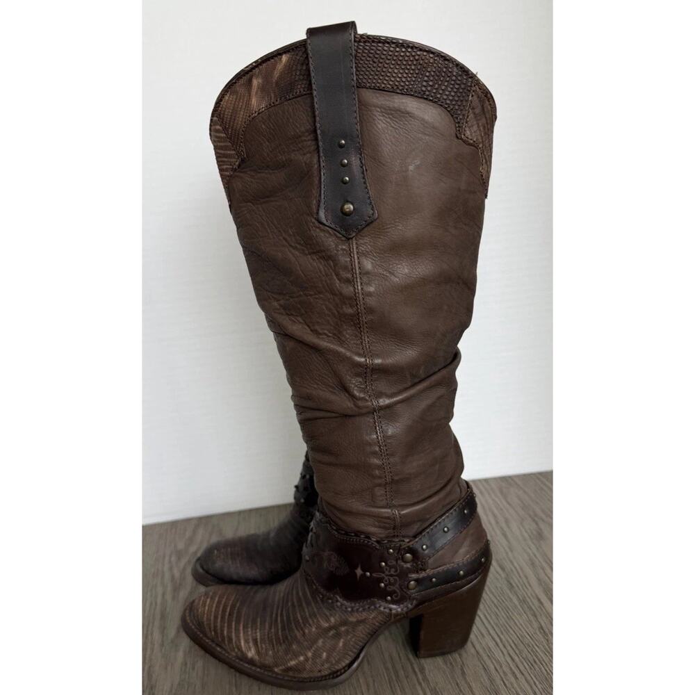 Cuadra Genuine Teju Lizard Cowboy Boots Women Brown Harness Size 7.5